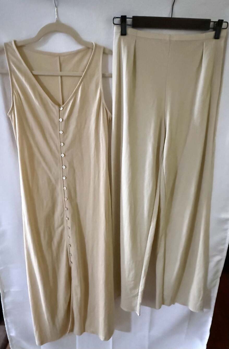 OGL Button Front Sleeveless Midi Vest Dress and Straight Leg Pants Set